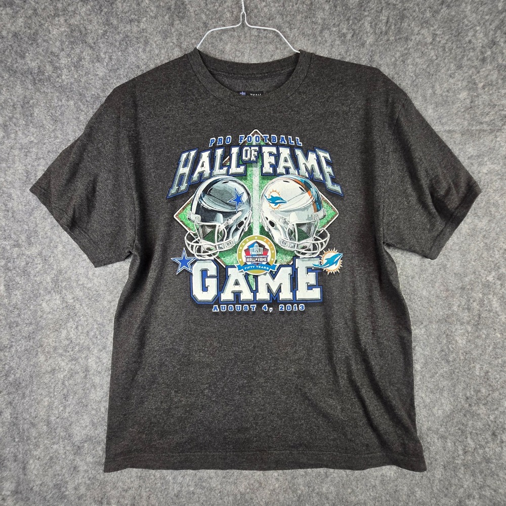 NFL Hall of Fame Game T Shirt Mens L Dallas Cowboys Miami Dolphins Graphic 2013
